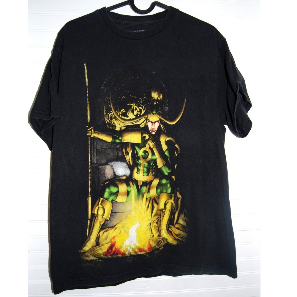 Loki t-shirt Men's Medium Retro‎ Marvel Avengers Cartoon Superhero black tee